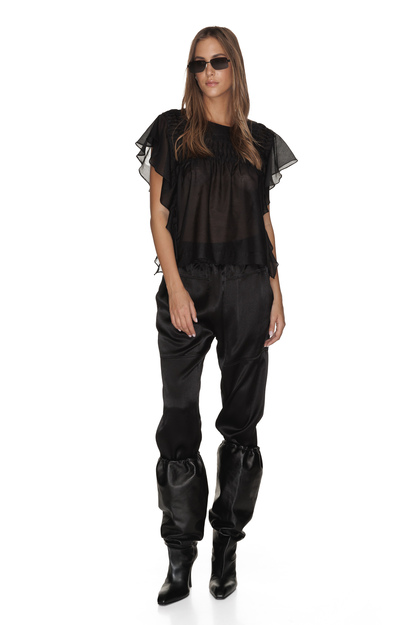 Black Oversized Ruffles Blouse