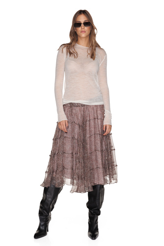 Printed Brown Silk Skirt - PNK Casual