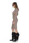 Ribbed Knit Beige Cotton Dress With Backless