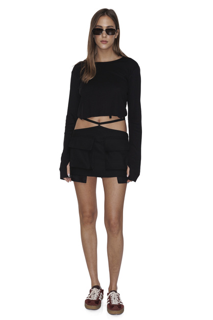 Black Wool Raw-Cut Skirt