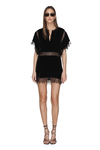 Black Velvet Mini Dress With Chantilly Lace Insertions