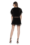 Black Velvet Mini Dress With Chantilly Lace Insertions