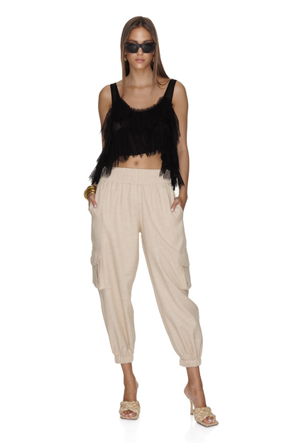 Beige Pants With Pockets Detail and Elasticated Waistband