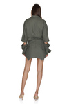 Kaki Linen Mini Dress with Corset Skirt