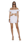 White Linen Skirt With Detail at the Waist And Crocheted Hem