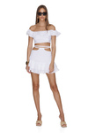 White Linen Skirt With Detail at the Waist And Crocheted Hem