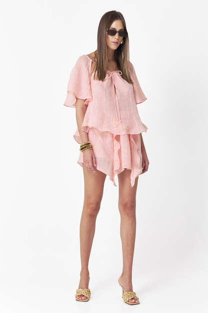 Rose Linen Top With Loose Cut