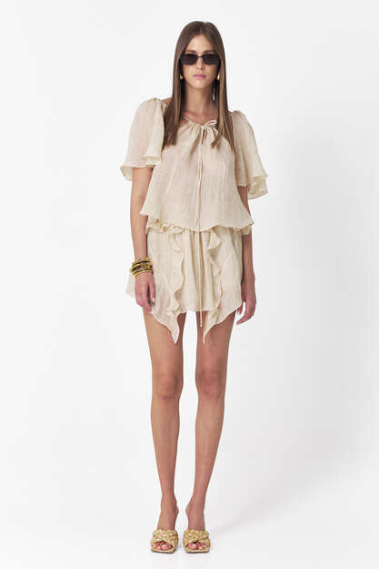 Light-Beige Linen Skirt With Ruffles