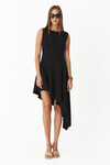 Asymmetrical Black Ribbed Cotton Dress