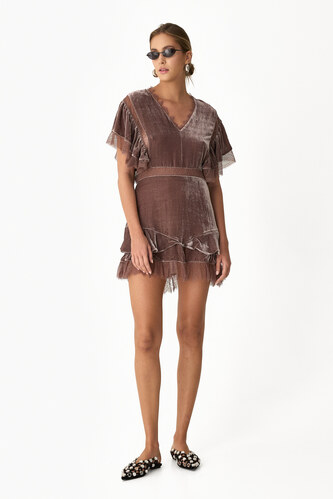 Mauve Velvet Dress With Chantilly Insertions - SS24 - PNK Casual