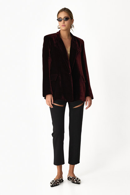 Burgundy Velvet Oversized Blazer