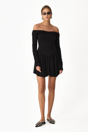 Black Mini Dress With Bare Shoulders - SS24 - PNK Casual