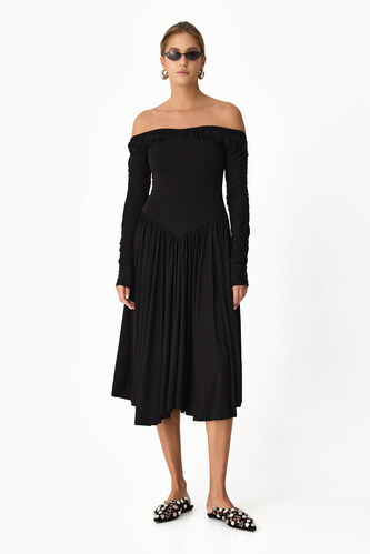 Black Midi Dress With Bare Shoulders - SS24 - PNK Casual