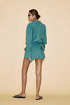 Turquoise Linen Mini Dress with Corset Skirt - SS24