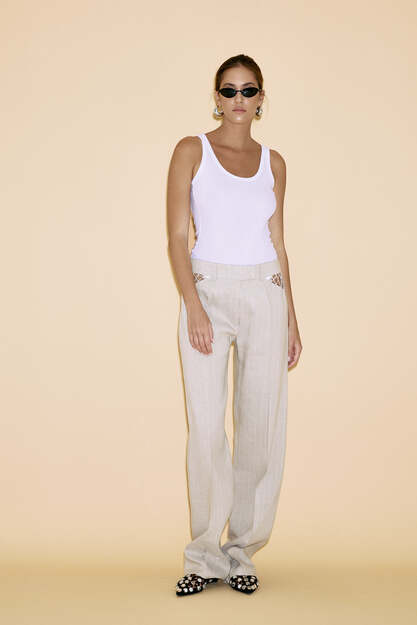 Beige Linen Pants With Side Mesh - SS24