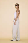 Beige Linen Pants With Side Mesh