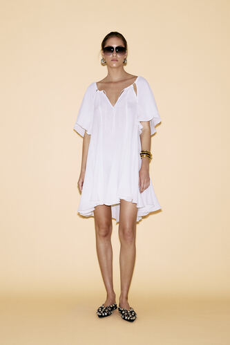 White Cotton Dress With Loose Cut - PNK Casual