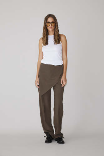 Checkered Brown Pants With Front Detail - PNK Casual