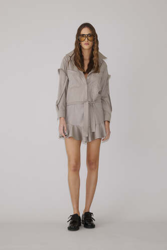 Beige Mini Dress With Detail On The Sleeve - PNK Casual