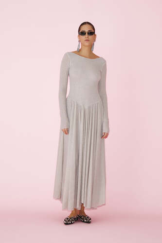 Beige Glitter Midi Dress - PRESPRING25 - PNK Casual