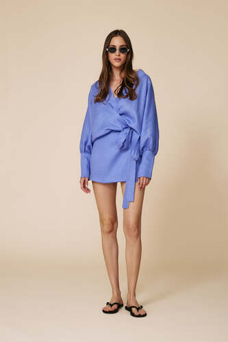Lightweight Wrap Dress With Long Sleeves And Waist Tie - SS25 - PNK Casual