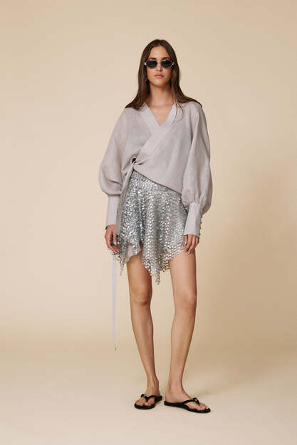 Grey Asymmetric Sequin Skirt - SS25