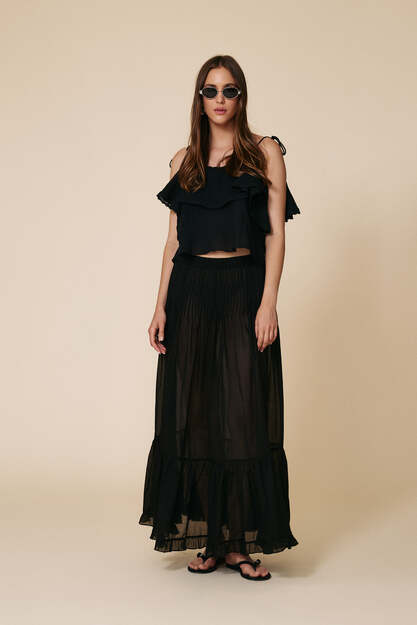 Black Backless Top With Embroidery Trim - SS25