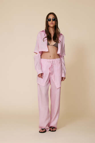 Elastic Waist Rose Linen Trousers - SS25 - PNK Casual
