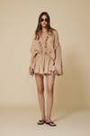 Beige Cotton Oversized Shirt With Ruffled Detail - SS25