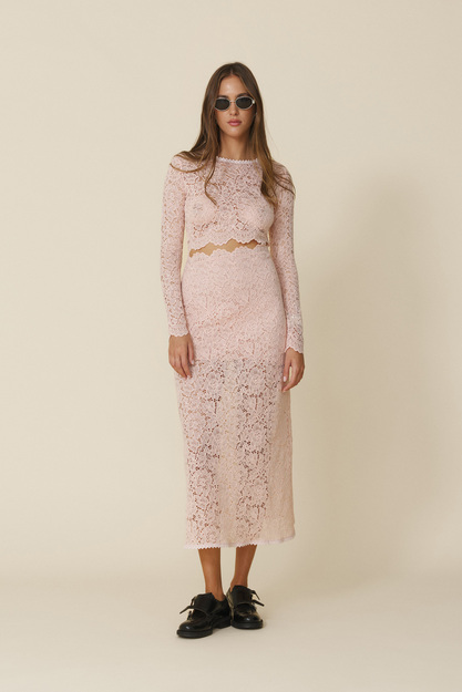 Rose Lace Midi Dress With A Feminine Cut And A Delicate Waist Cut-Out - FW25