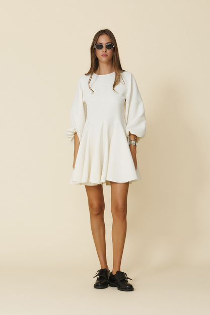 White Mini Dress With Long Puff Sleeves - FW25