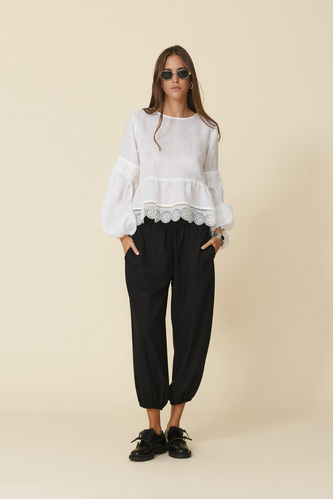 White Blouse With Lace Inserts - FW25 - PNK Casual