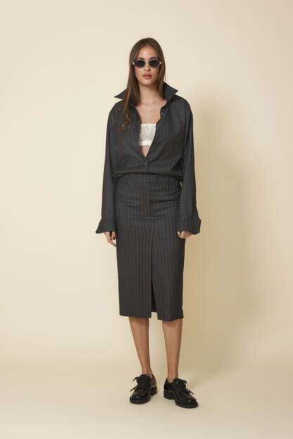 Grey Striped Lose-Fit Shirt - FW25