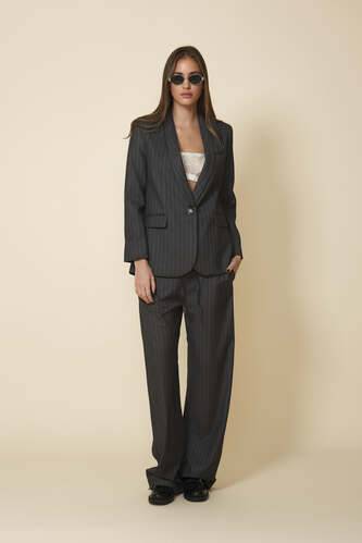 Grey Striped Blazer With Backless - FW25 - PNK Casual