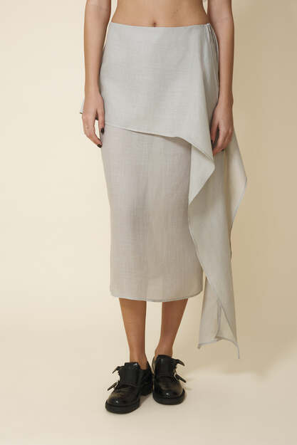 Light-Gray Midi Skirt With An Asymmetric Cut And Soft Side Draping - FW25