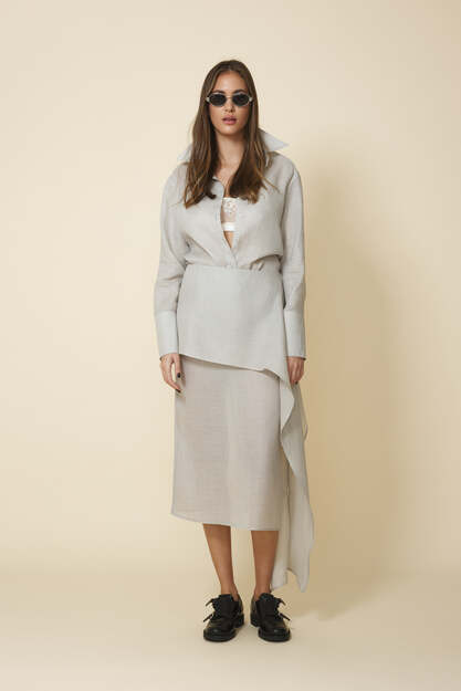 Grey Shirt With Long Cuffs And Minimalist Sructure - FW25