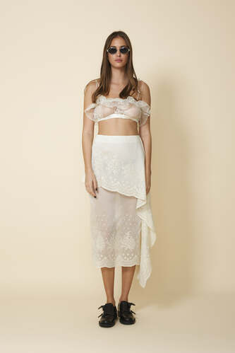 Off-White Embroidered Skirt Featuring An Asymmetric Cut And Soft Side Draping - Pre-Spring26 - PNK Casual