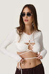 Cropped Blouse With a Front Cut-Out Detail And Adjustable Lace-Up Tie - SS26