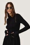 Black Dress WIth Long Sleeves And Adjustable Waist Tie - SS26