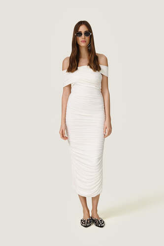 White midi dress with a draped design - SS26 - PNK Casual