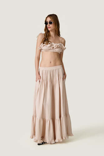 Beige Cotton Pleated Maxi Skirt - SS26 - PNK Casual