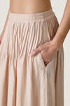 Beige Cotton Pleated Maxi Skirt - SS26
