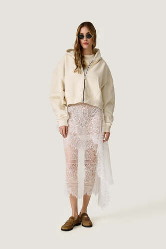 Long Sleeve Zipped Light Beige Cotton Hoodie - SS26 - PNK Casual