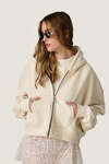 Long Sleeve Zipped Light Beige Cotton Hoodie - SS26