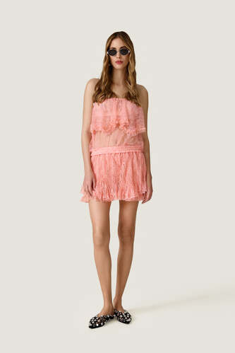 Coral Lace Shorts With Ruffles - SS26 - PNK Casual
