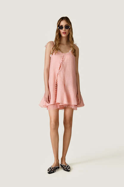 Coral loose dress with lace underneat - SS26