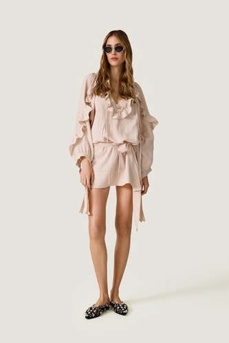 Beige Dress With Ruffled Details - SS26 - PNK Casual