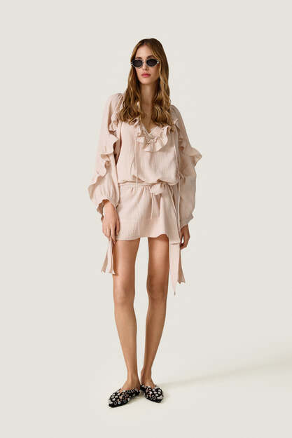 Beige Dress With Ruffled Details - SS26