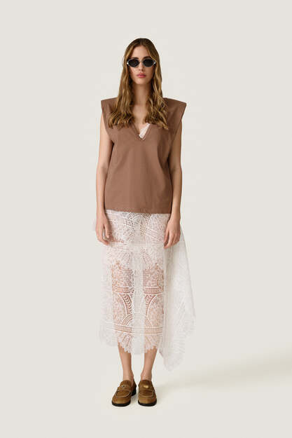 Brown Neckline Top With Oversized Shoulders