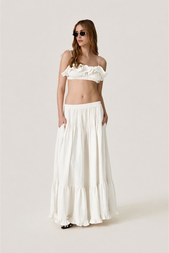 Off White Cotton Pleated Maxi Skirt - SS26 - PNK Casual